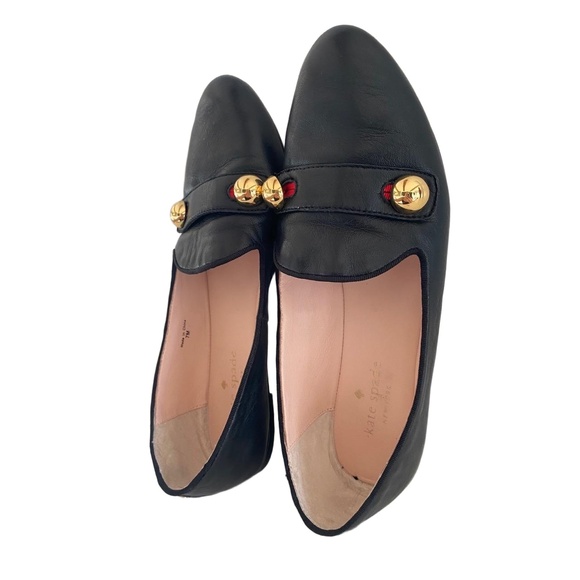 Kate Spade New York Sutton Loafers Flats 7M Black Classic Gold Button Accents - Picture 5 of 8